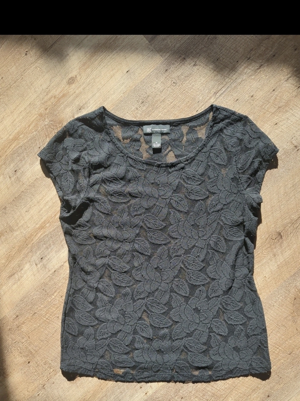 INC International Concepts Black Floral Lace Cap Sleeve Top